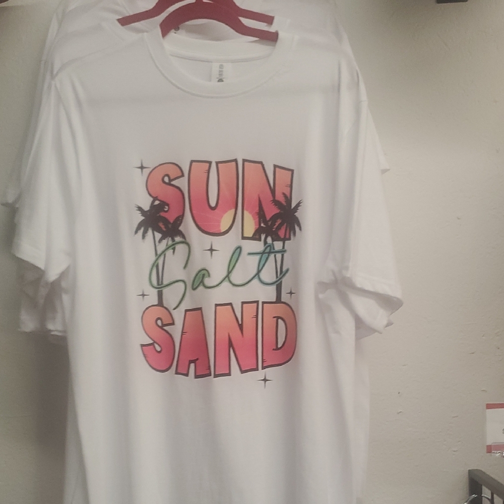 White Graphic Tee with Sun Salt Sand Print